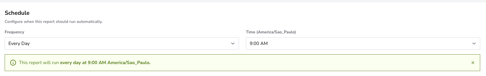A seção Schedule com frequencia e hora.