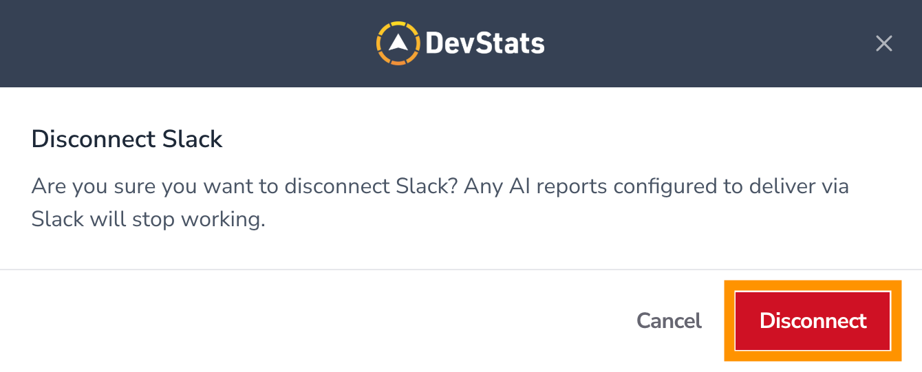 O dialog de confirmação Disconnect Slack.