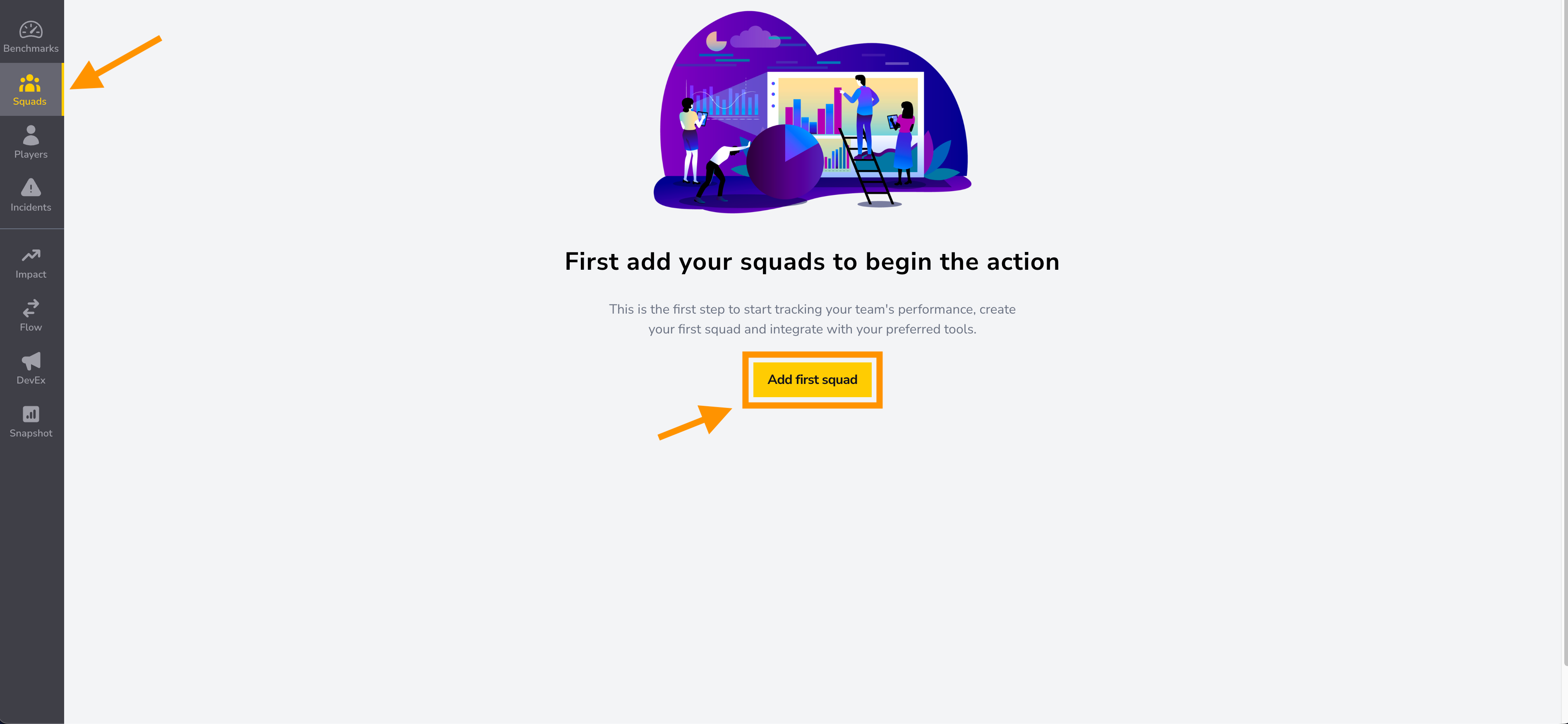 Criação do primeiro squad no DevStats