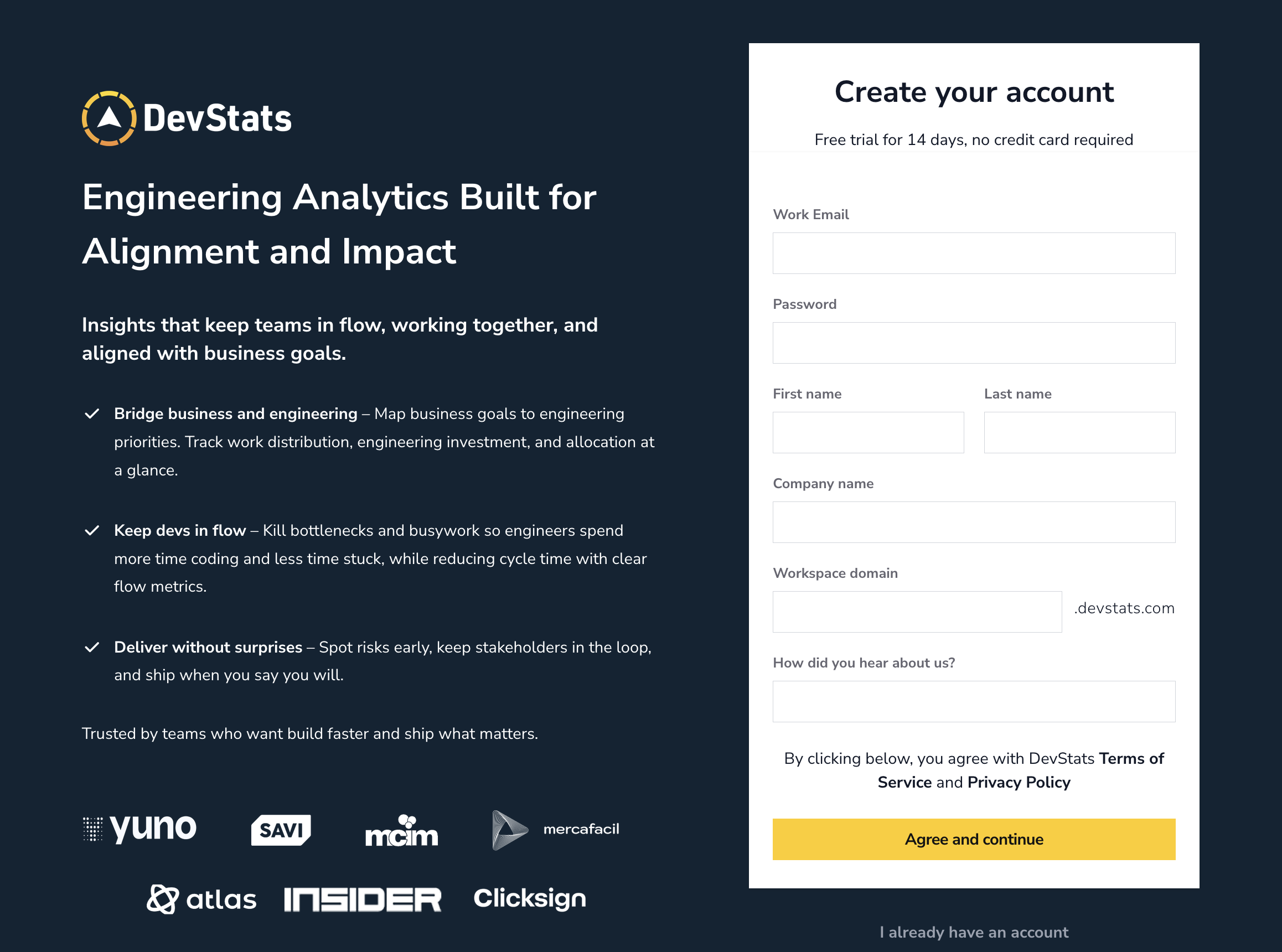 Formulário de cadastro do DevStats
