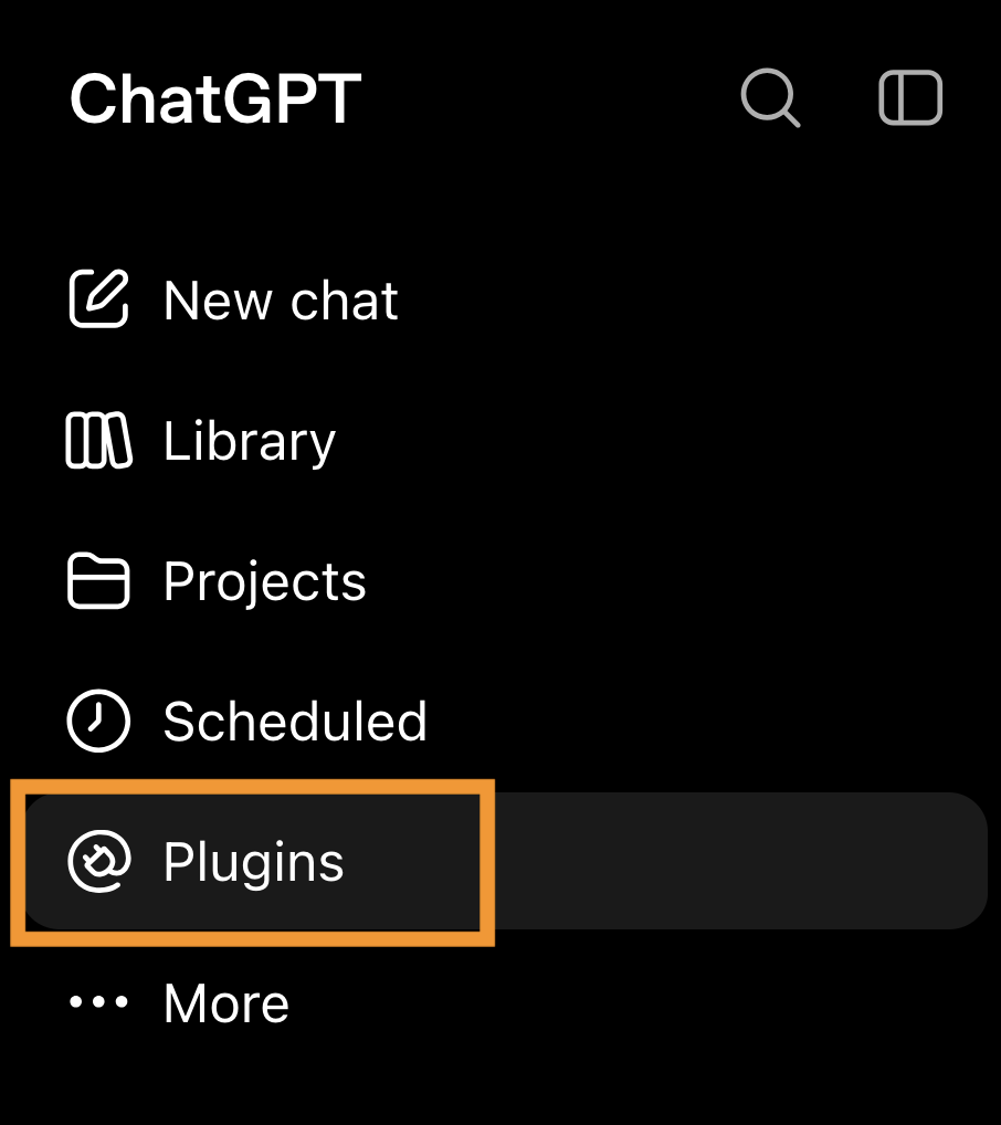 ChatGPT sidebar showing Plugins